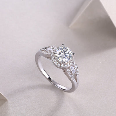 Luxury Fashion Large Diamond Wedding Ring With Moissanite Silver Ring