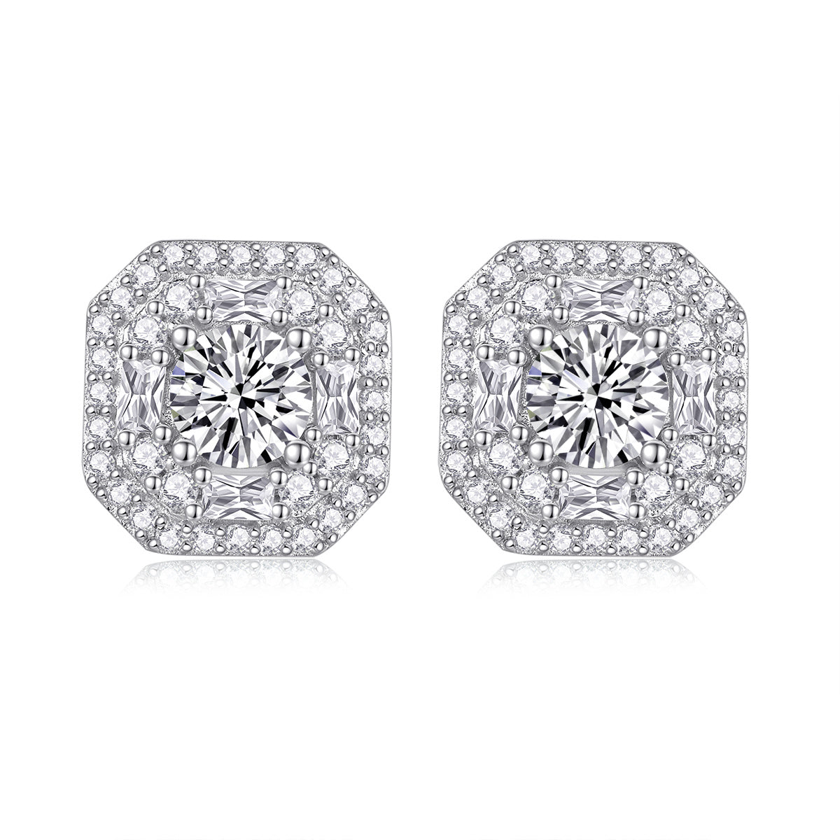 Large Diamond Set With Moissanite Silver Earrings Luxury Fashion Diamond Stud Earrings
