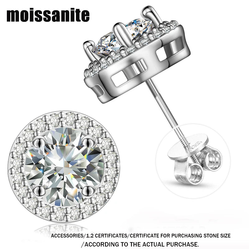 TUHE Moissanite Stud Earrings For Women Men 0.2-8 Carats Lab Created Diamond Screw Back Moissanite Earrings Silver Gift