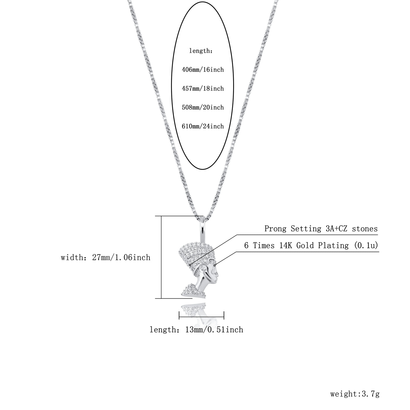 TOPGRILLZ 925 Sterling Silver Egyptian Pharaoh Pendant Iced Hip Hop Zircon Pendant Fashion Hip Hop Jewelry