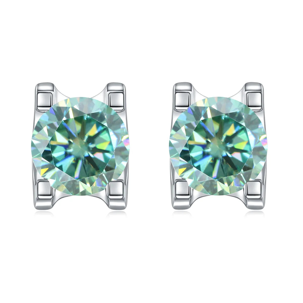 GEM'S BALLET 925 Silver 585 14K 10K 18K Gold 6 Prong Round Stud Earrings 5mm Green Color Moissanite Earrings For Women Wedding