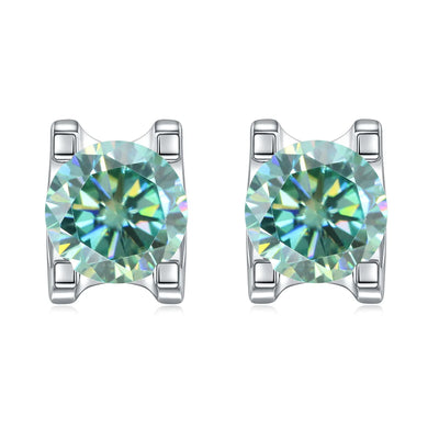GEM'S BALLET 925 Silver 585 14K 10K 18K Gold 6 Prong Round Stud Earrings 5mm Green Color Moissanite Earrings For Women Wedding