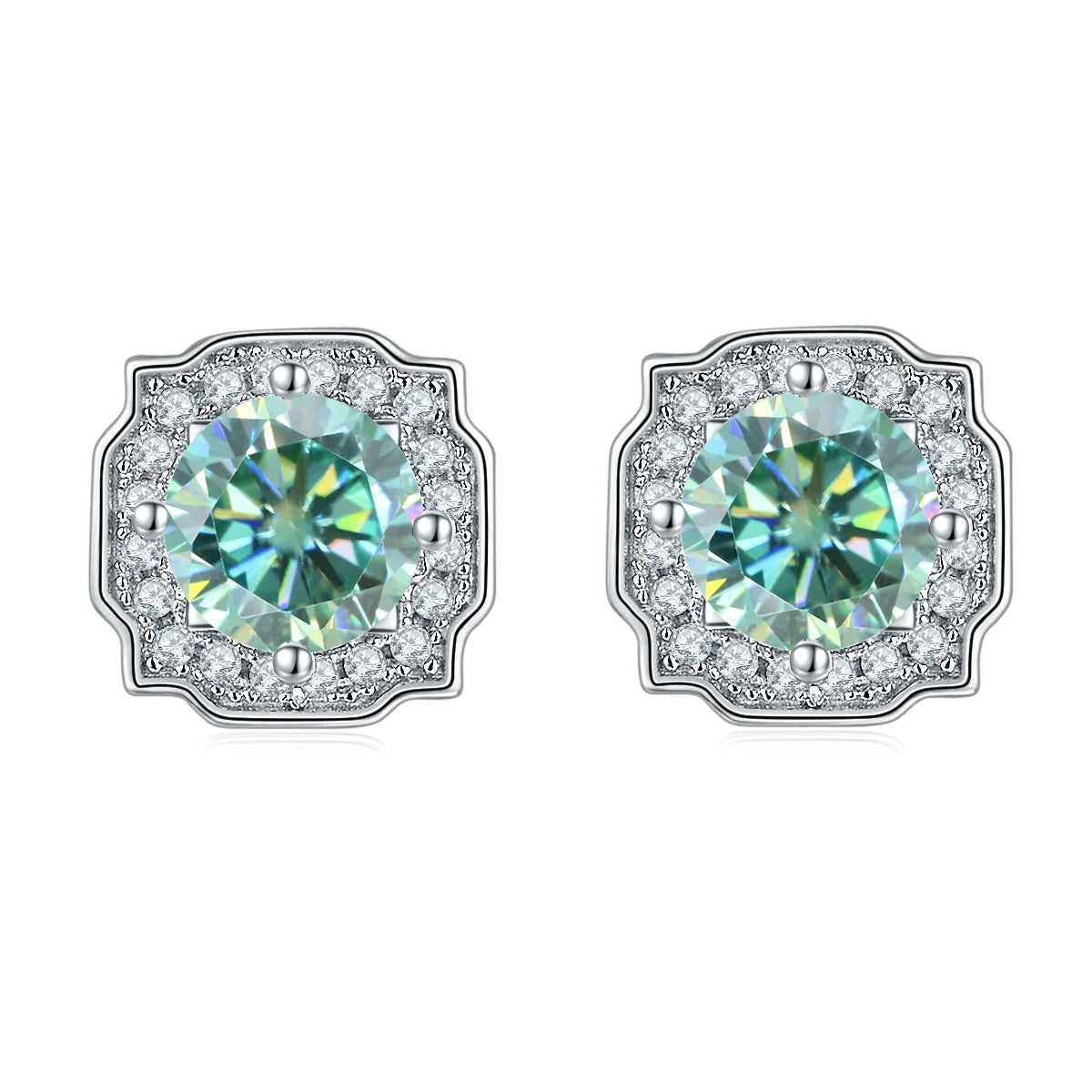 GEM'S BALLET 925 Silver 585 14K 10K 18K Gold 6 Prong Round Stud Earrings 5mm Green Color Moissanite Earrings For Women Wedding