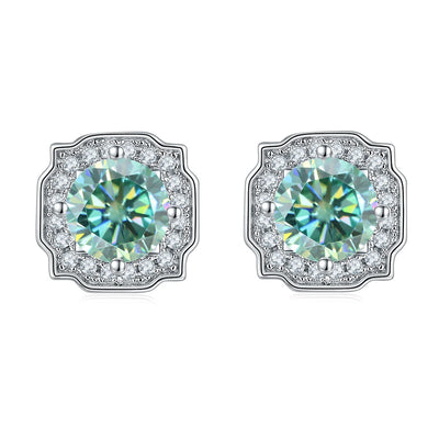 GEM'S BALLET 925 Silver 585 14K 10K 18K Gold 6 Prong Round Stud Earrings 5mm Green Color Moissanite Earrings For Women Wedding