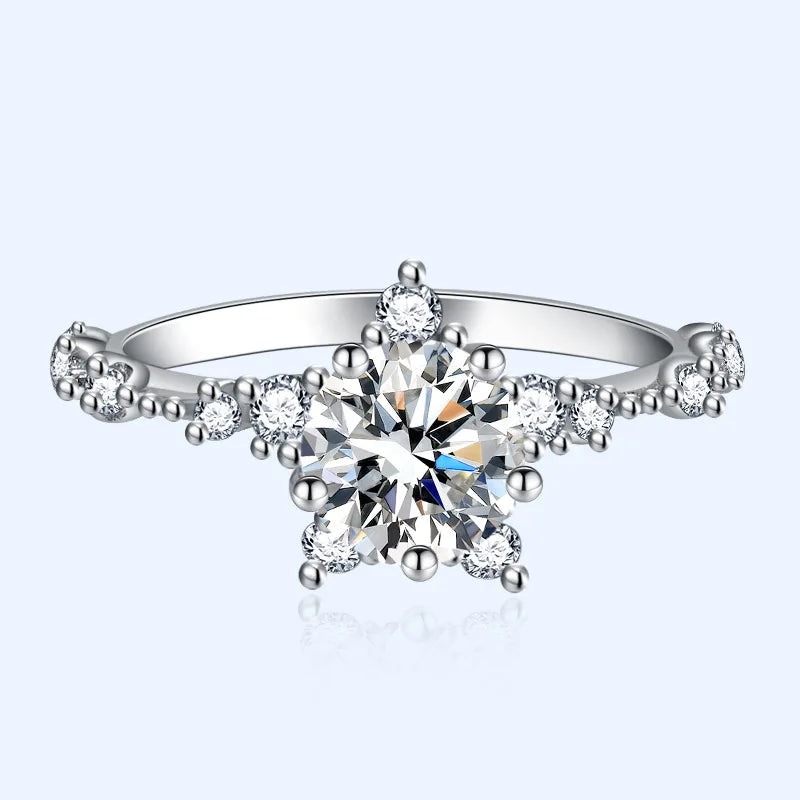 Real Moissanite  Sun Flower Ring 1 Carat Diamond Lotus Ring Women Fancy Wedding Bridal Rings Sterling Silver Jewelry Include Box