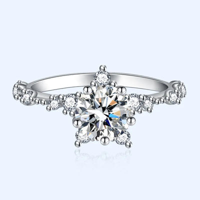 Real Moissanite  Sun Flower Ring 1 Carat Diamond Lotus Ring Women Fancy Wedding Bridal Rings Sterling Silver Jewelry Include Box