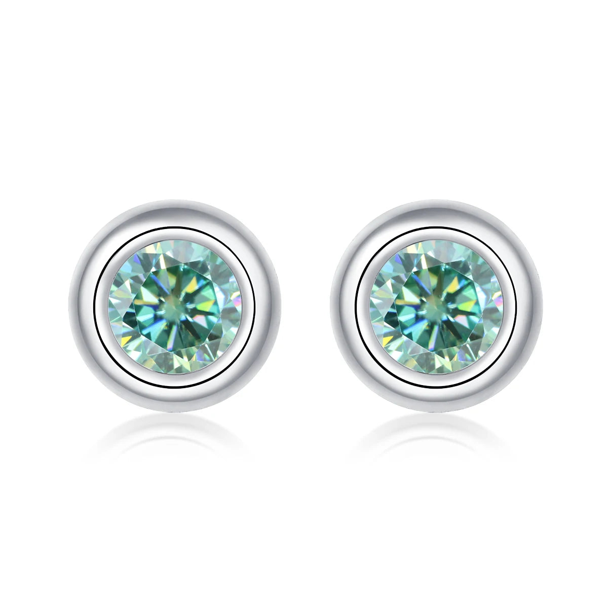 GEM'S BALLET 925 Silver 585 14K 10K 18K Gold 6 Prong Round Stud Earrings 5mm Green Color Moissanite Earrings For Women Wedding