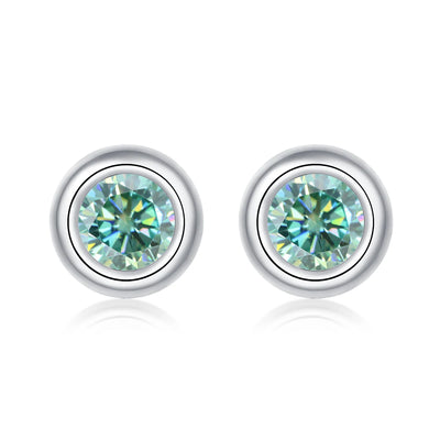 GEM'S BALLET 925 Silver 585 14K 10K 18K Gold 6 Prong Round Stud Earrings 5mm Green Color Moissanite Earrings For Women Wedding