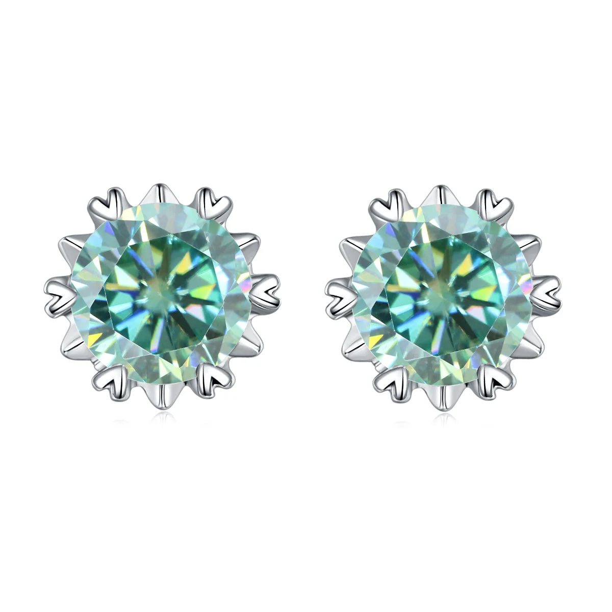 GEM'S BALLET 925 Silver 585 14K 10K 18K Gold 6 Prong Round Stud Earrings 5mm Green Color Moissanite Earrings For Women Wedding