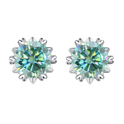 GEM'S BALLET 925 Silver 585 14K 10K 18K Gold 6 Prong Round Stud Earrings 5mm Green Color Moissanite Earrings For Women Wedding