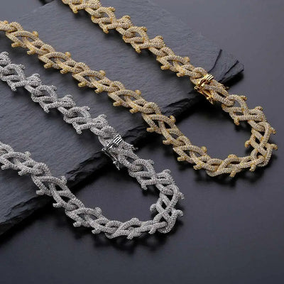 GUCY New Hip Hop Thorn Cuban Chain Necklace Micro Pave CZ Stones All Iced Out  Available Necklaces for Men Gifts