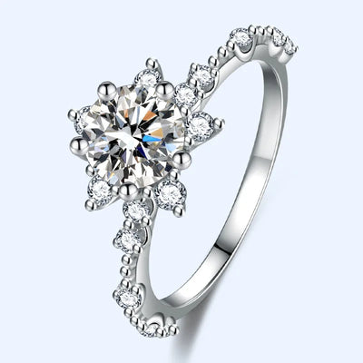 Real Moissanite  Sun Flower Ring 1 Carat Diamond Lotus Ring Women Fancy Wedding Bridal Rings Sterling Silver Jewelry Include Box