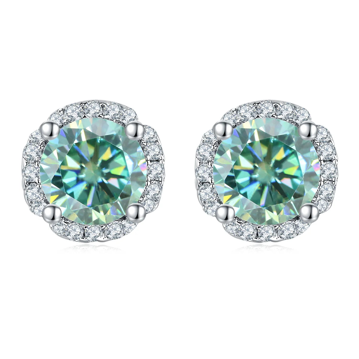 GEM'S BALLET 925 Silver 585 14K 10K 18K Gold 6 Prong Round Stud Earrings 5mm Green Color Moissanite Earrings For Women Wedding