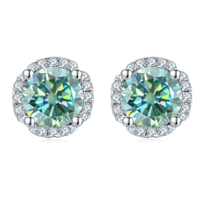 GEM'S BALLET 925 Silver 585 14K 10K 18K Gold 6 Prong Round Stud Earrings 5mm Green Color Moissanite Earrings For Women Wedding