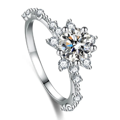 Real Moissanite  Sun Flower Ring 1 Carat Diamond Lotus Ring Women Fancy Wedding Bridal Rings Sterling Silver Jewelry Include Box