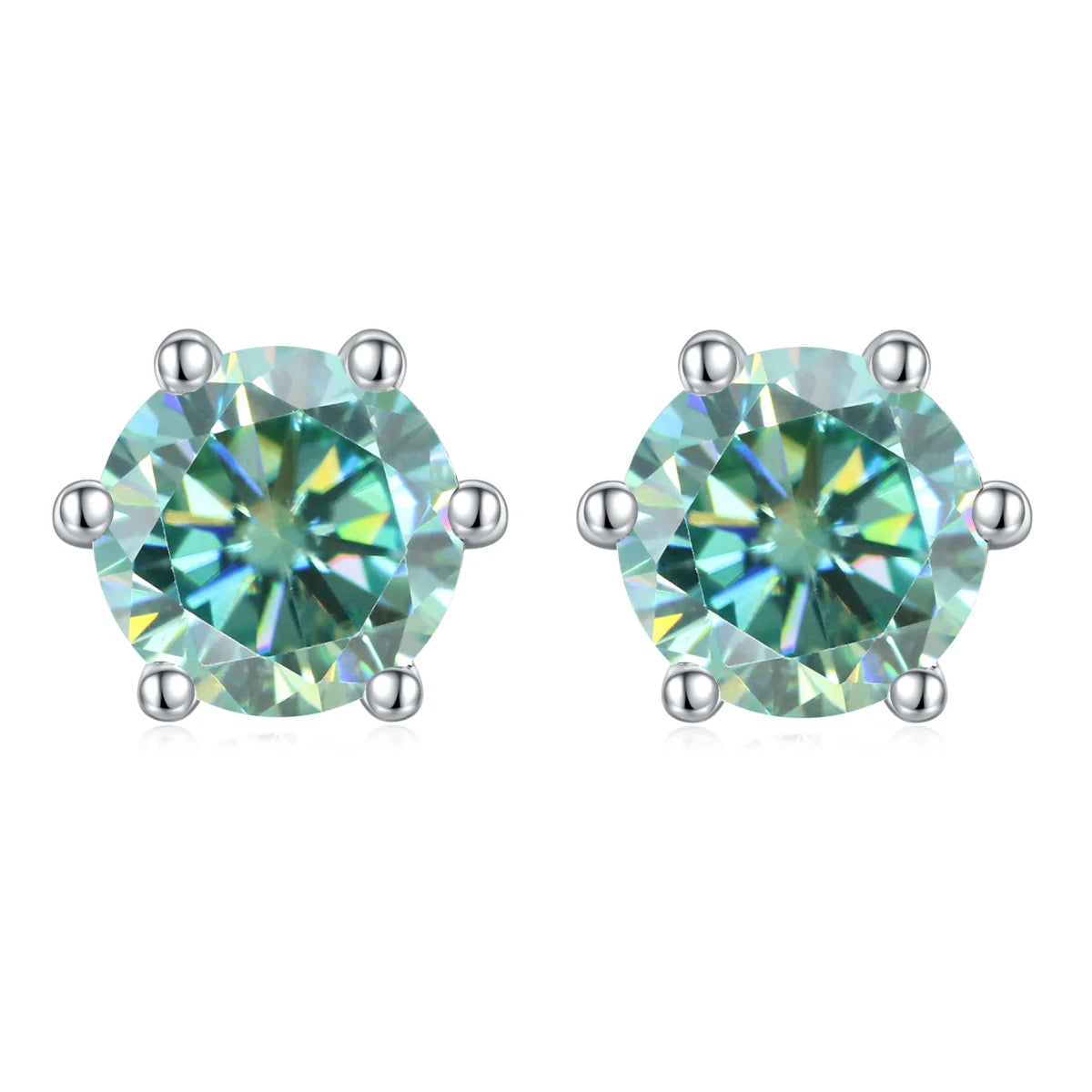 GEM'S BALLET 925 Silver 585 14K 10K 18K Gold 6 Prong Round Stud Earrings 5mm Green Color Moissanite Earrings For Women Wedding