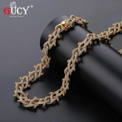 GUCY New Hip Hop Thorn Cuban Chain Necklace Micro Pave CZ Stones All Iced Out  Available Necklaces for Men Gifts