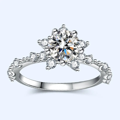 Real Moissanite  Sun Flower Ring 1 Carat Diamond Lotus Ring Women Fancy Wedding Bridal Rings Sterling Silver Jewelry Include Box