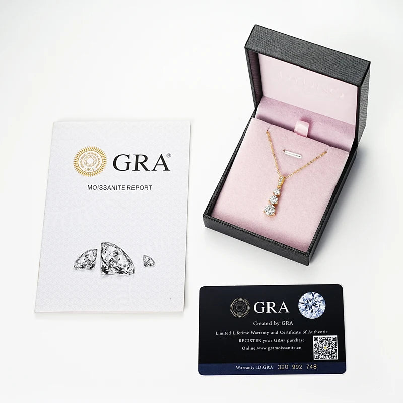 Moissanite Three stone Pendant necklace for Women 925 Sterling Silver Round Cut Adjustable Clavicle Chain Necklace Jewelry Gift