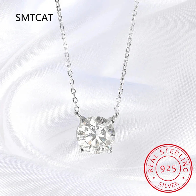 Moissanite Diamond 6.5mm 1CT Necklace For Woman Pendant 925 Silver Necklace For Women Chains Party Bridal Fine Jewelry