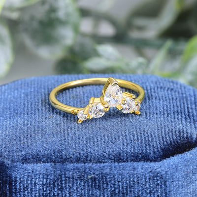 GEM'S BALLET 925 Sterling Silver Ring 1.0DEW Chevron Style 1.97 DEW Pear Cut Delicate Moissanite Wedding Band Ring  Gift For Her