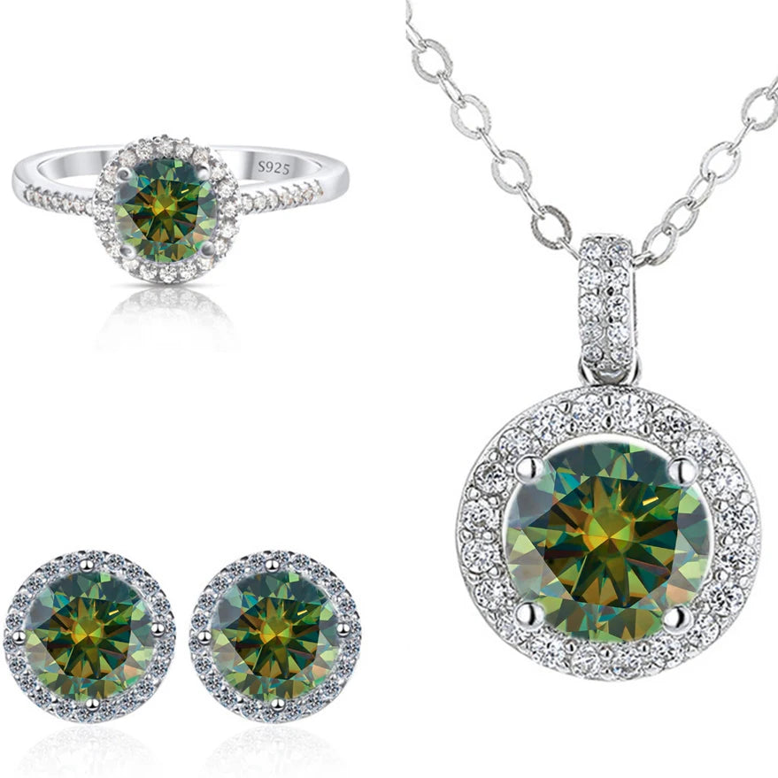 Real Round 6.5mm Moissanite Jewelry Set 925 Sterling Silver Sparking ring earring pendant necklace For Women Bridal Gift