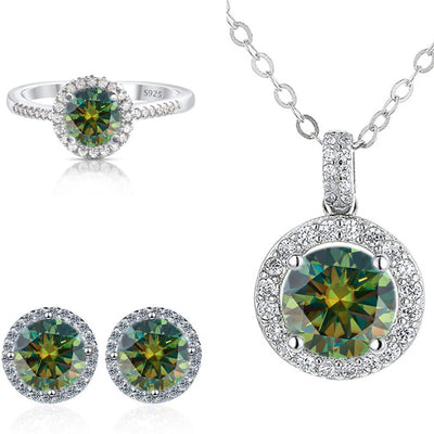 Real Round 6.5mm Moissanite Jewelry Set 925 Sterling Silver Sparking ring earring pendant necklace For Women Bridal Gift