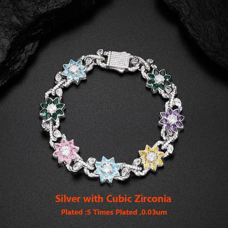 New Arrival Iced Out Moissanite Chains Necklace For Man Women Hip Hop S925 Silver Jewelry Colorful Flower Bracelets 18k Plated