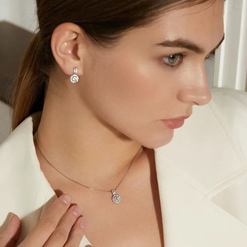 JoyceJelly 2ct total Moissanite Jewelry Set Sterling Silver 925 Necklace Earrings Fine Jewerly Wedding Set Pass Dismond Tester