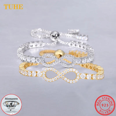 New 3mm Moissanite GRA  Infinity Tennis Bracelet for Women S925 Sterling Silver Adjustable Bracelets Wedding Party Jewelry Gifts