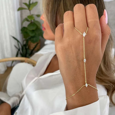 Stonefans Bohemia Rhombus Crystal Bracelet Hand Jewelry for Women Simple Thin Chain Finger Bracelet Jewelry Accessories Gift