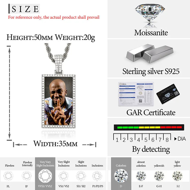 Fine Jewelry Round Memory Medallions Moissanite Custom Photo Pendant Necklace For Men Hip Hop Jewelry 925 Sterling Silver