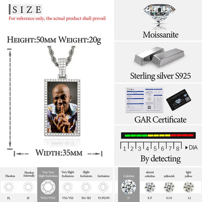 Fine Jewelry Round Memory Medallions Moissanite Custom Photo Pendant Necklace For Men Hip Hop Jewelry 925 Sterling Silver