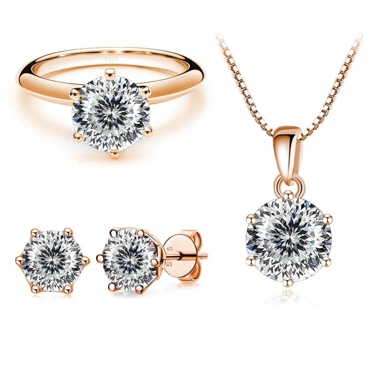 Moissanite  Jewelry Set  for charm lady Rose Gold Plated with total 4 carat mossanite silver 925 jewerly set gift classic design