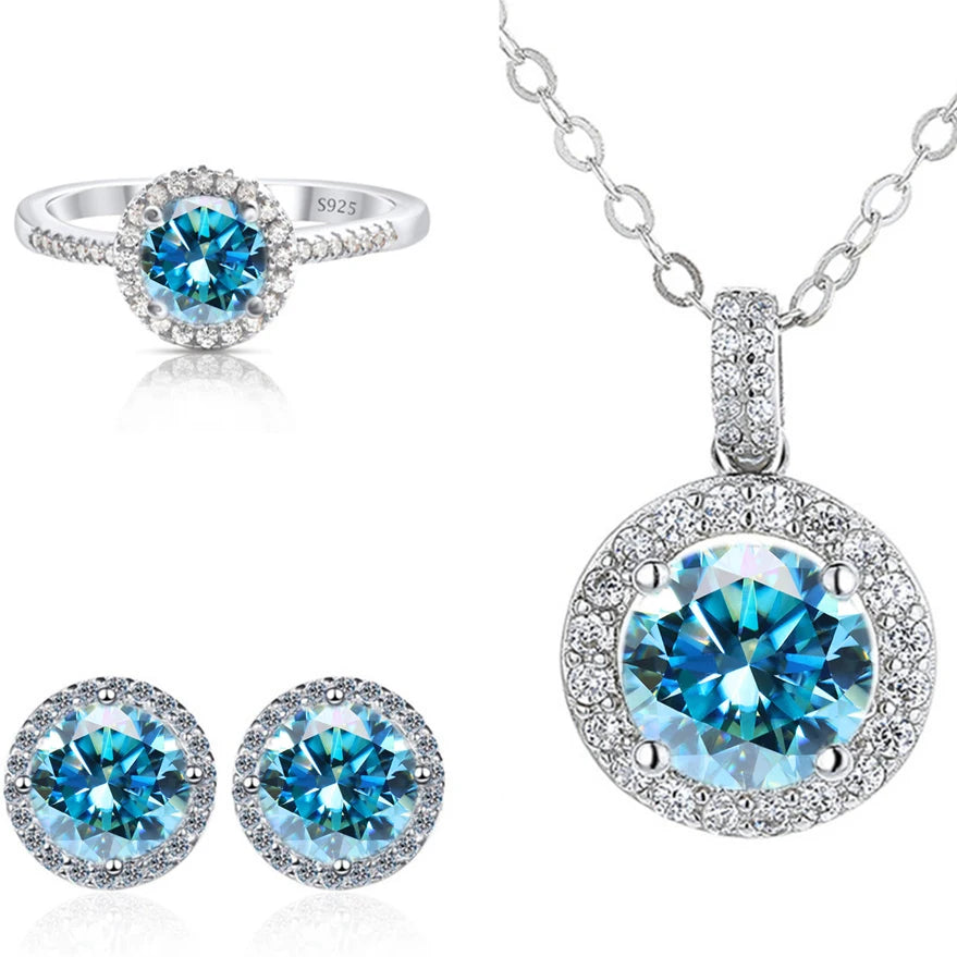 Real Round 6.5mm Moissanite Jewelry Set 925 Sterling Silver Sparking ring earring pendant necklace For Women Bridal Gift