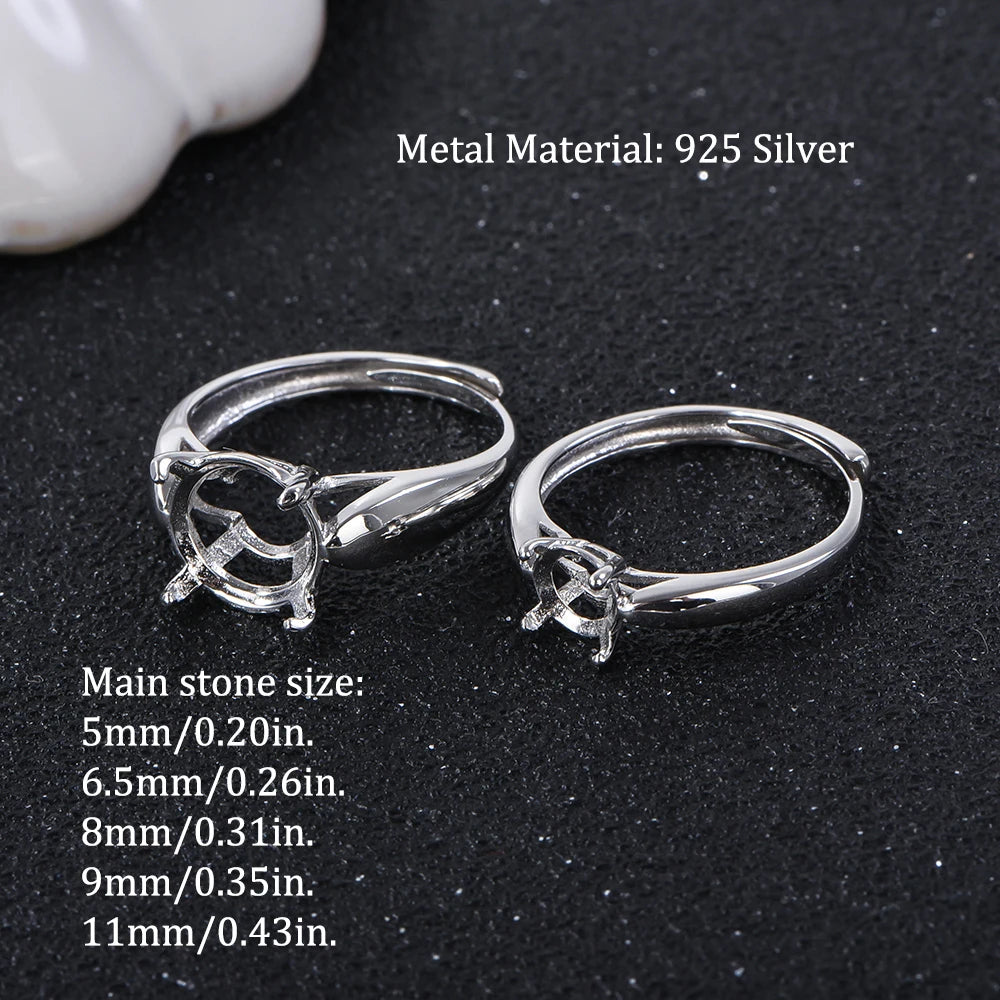 Round Size 5-11 Minimalist Four-Prong Moissanite Ring Setting, S925 Sterling Silver Material, Suitable for Handmade DIY Jewelry