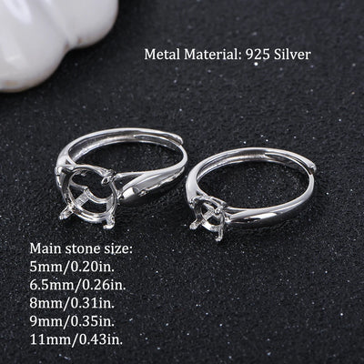 Round Size 5-11 Minimalist Four-Prong Moissanite Ring Setting, S925 Sterling Silver Material, Suitable for Handmade DIY Jewelry