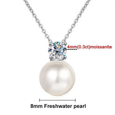 8mm Freshwater Pearl Pendant 0.2/0.9ct Moissanite Jewelry Sets D Color Wedding Jewelry S925 Silver Necklaces Earrings For Women