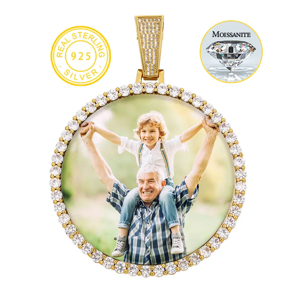 Fine Jewelry Round Memory Medallions Moissanite Custom Photo Pendant Necklace For Men Hip Hop Jewelry 925 Sterling Silver