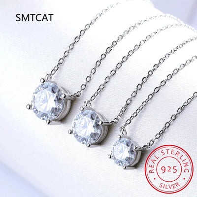 Moissanite Diamond 6.5mm 1CT Necklace For Woman Pendant 925 Silver Necklace For Women Chains Party Bridal Fine Jewelry