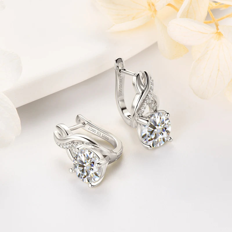 Anziw 8mm 2.0CT D Moissanite Jewelry Sets 925 Sterling Silver Luxury Infinity Necklace Earrings for Women Wedding Party Jewelry