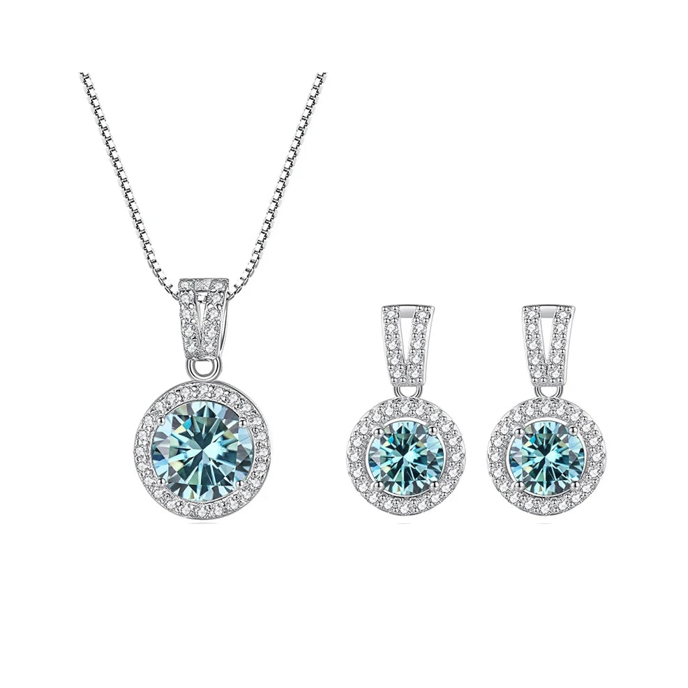 JoyceJelly 2ct total Moissanite Jewelry Set Sterling Silver 925 Necklace Earrings Fine Jewerly Wedding Set Pass Dismond Tester
