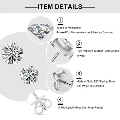 GRA Certified Moissanite Stud Earrings for Woman Man 100% 925 Sterling Silver Earrings Sparkling Wedding Party Jewelry Gifts