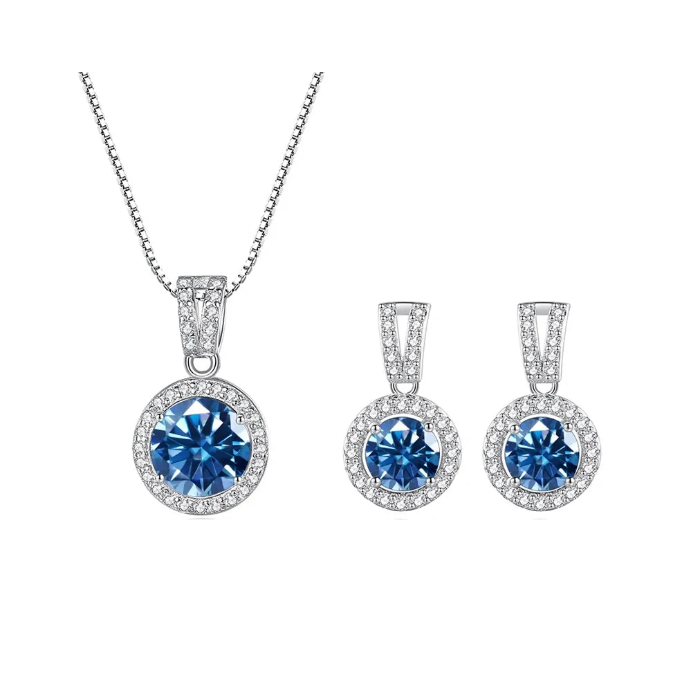JoyceJelly 2ct total Moissanite Jewelry Set Sterling Silver 925 Necklace Earrings Fine Jewerly Wedding Set Pass Dismond Tester