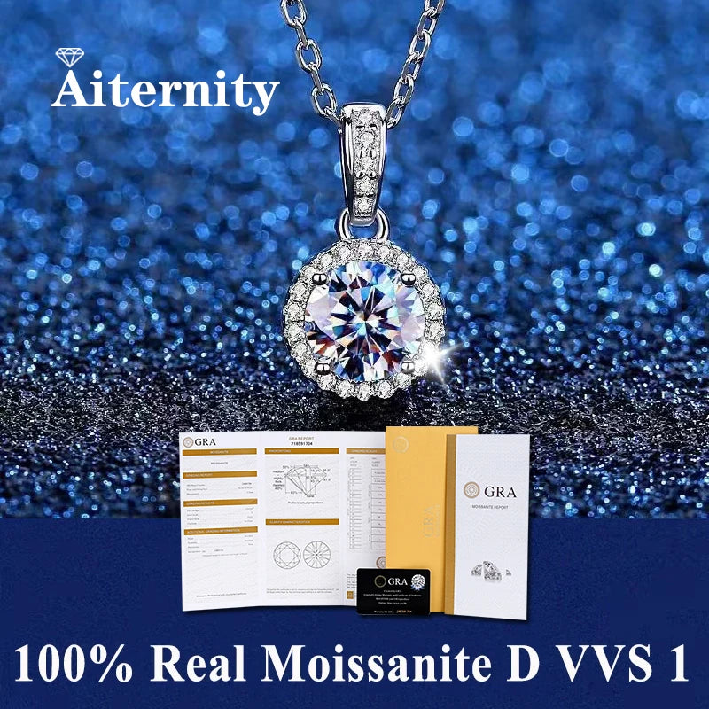 Real Moissanite Necklace For Women 100% Sterling S925 Silver With White Gold Plated Lab Diamond Jewelry Wedding Pendant