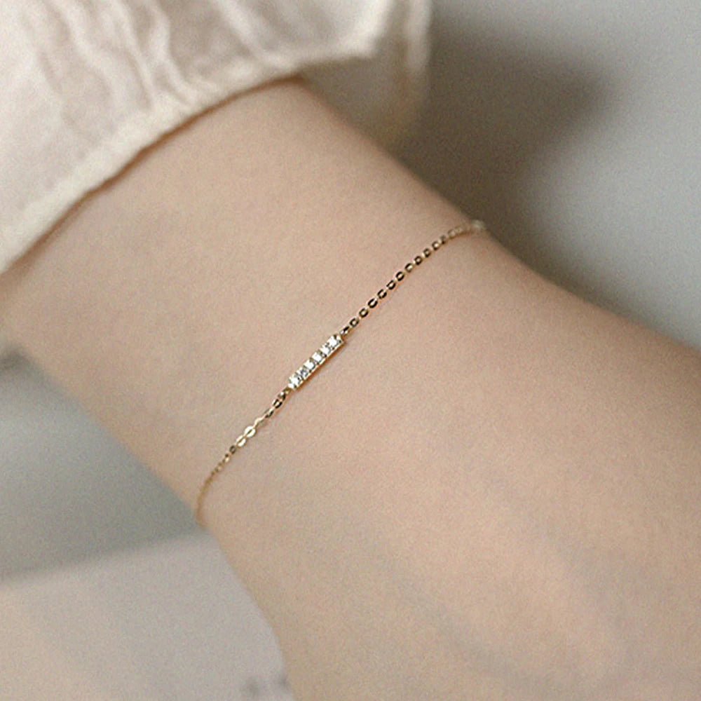 ROXI 925 Sterling Silver Geometric 3-6pcs Bead crystal Bracelet For Women Wedding Party 17cm Chaon Bangle Pulseras 925 Jewelry