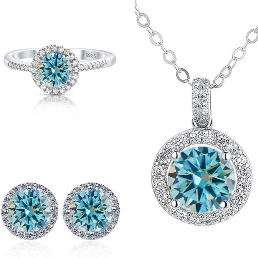Real Round 6.5mm Moissanite Jewelry Set 925 Sterling Silver Sparking ring earring pendant necklace For Women Bridal Gift