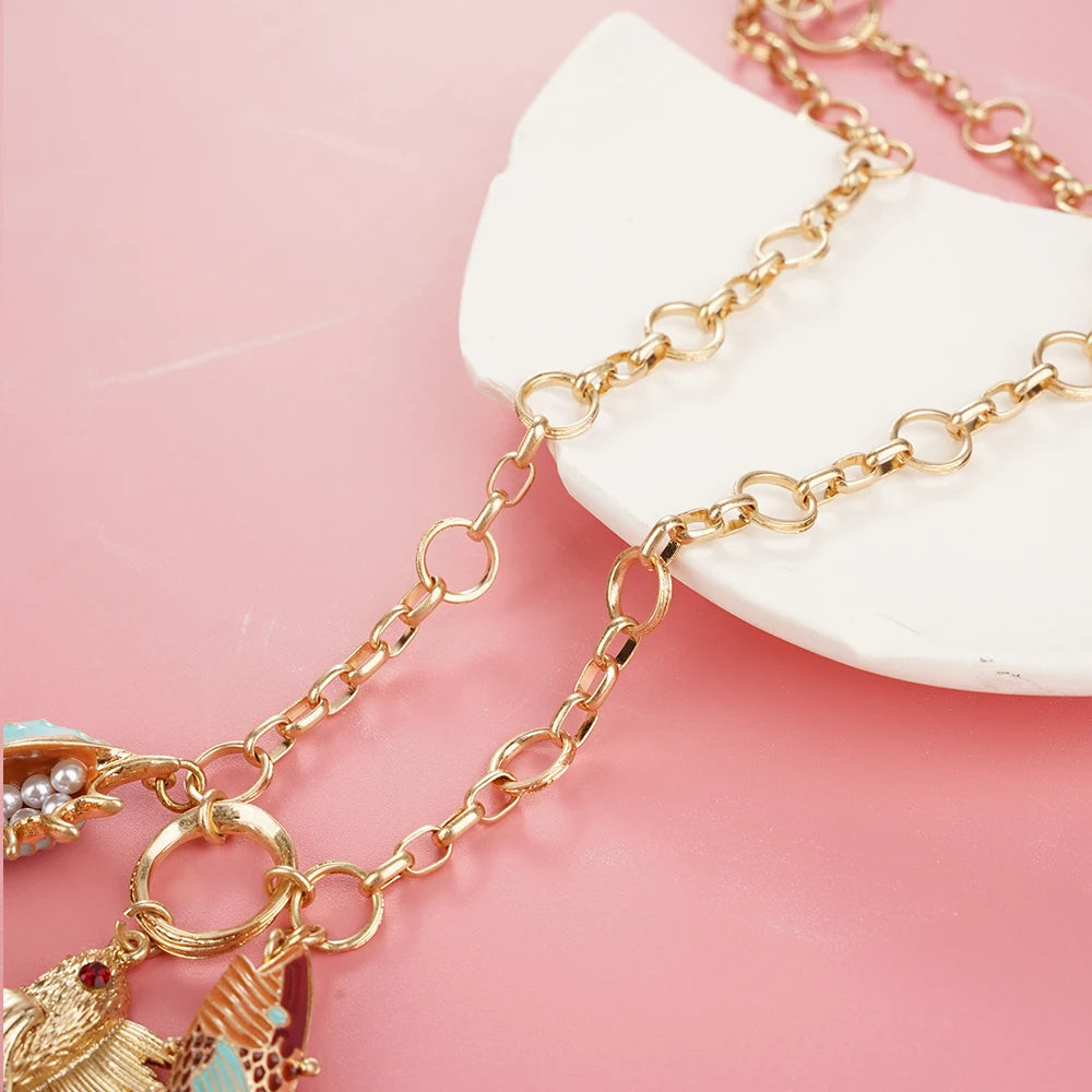 2024 Fashion unique Ocean Design Mermaid Necklace Bird Choker Boho Stainless Steel Jewelry Fish Pendant Accessories