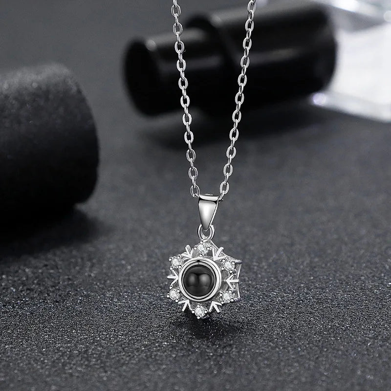 925 Silver Necklace Snowflake Shape Projection Necklaces Custom Photo Pendant Couple Fine Jewelry for Woman Bff Bridesmaid Gift