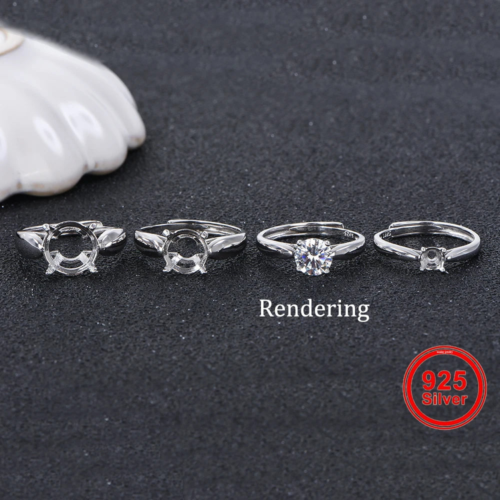 Round Size 5-11 Minimalist Four-Prong Moissanite Ring Setting, S925 Sterling Silver Material, Suitable for Handmade DIY Jewelry